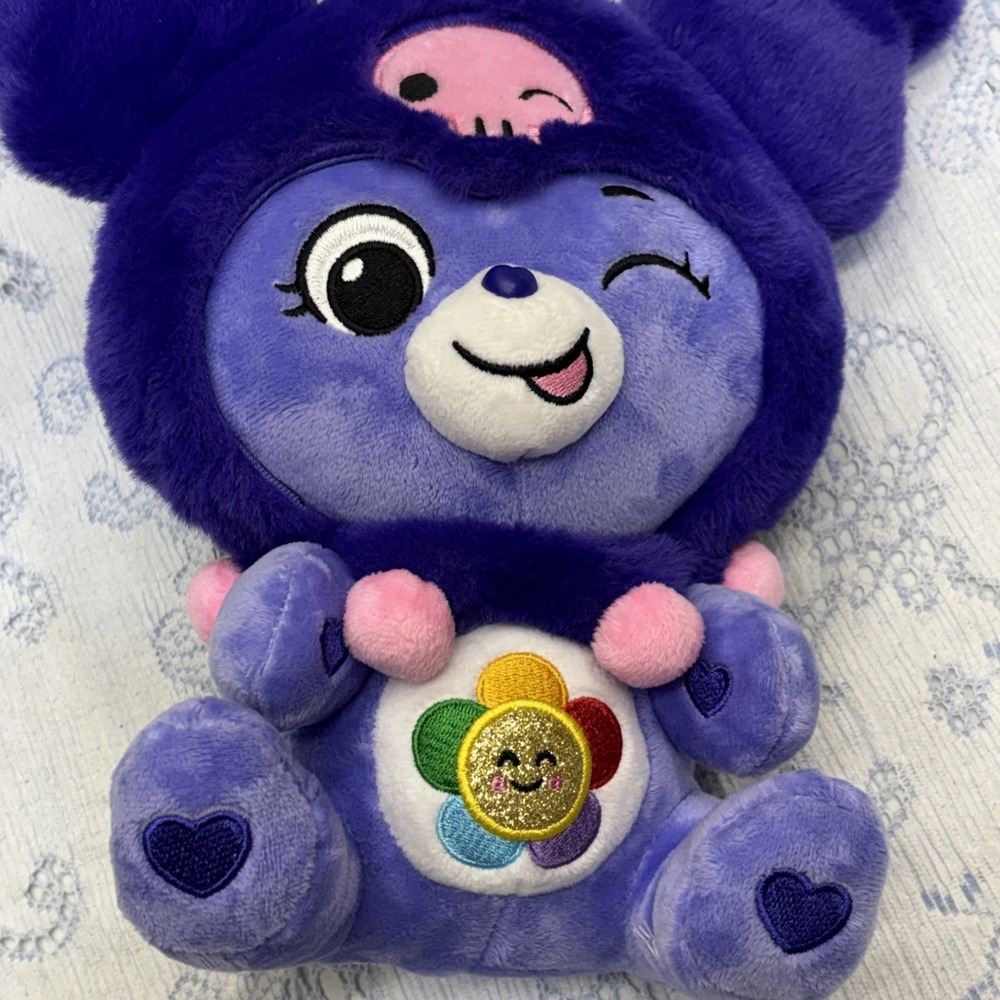 10" Care Bears x Hello Kitty Kuromi Bear Plush Stuffed Animal Purple 2024